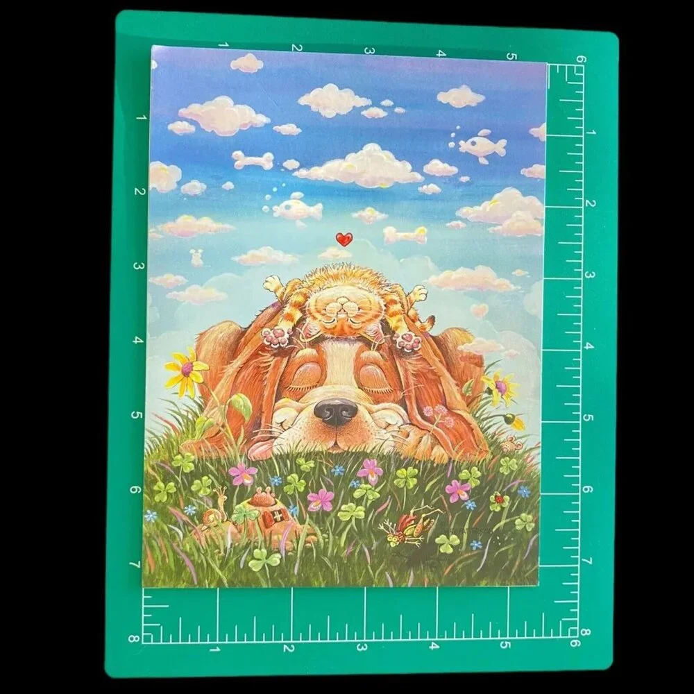 Leanin Tree Greeting Card & Magnet Set LAZY DAY AFTERNOON Cat Dog Gary Patterson